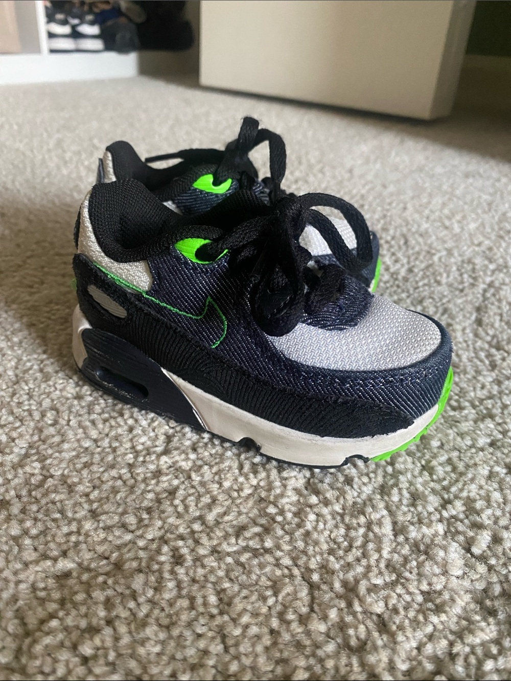 Nike Kids Black, Gray & Neon Green Athletic Sneakers
